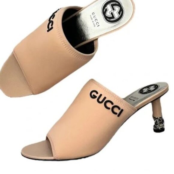 NWOB Gucci Interlocking GG Heel Scuba Greta Mule Mules Heels Sandals 38 - Picture 1 of 8
